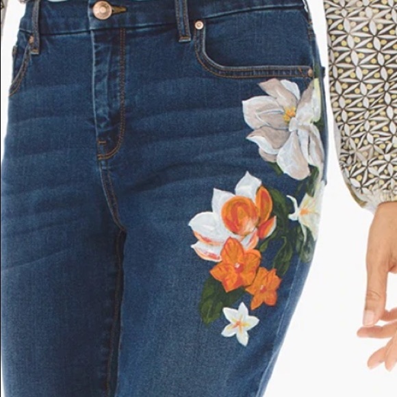 PAINTED BOTANICAL GIRLFRIEND ANKLE JEANS - Picture 2 of 6